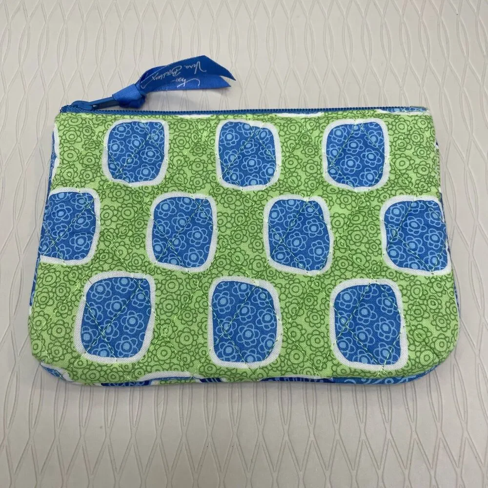 Vera Bradley Square Floral Pattern Clutch Zip Wallet Blue Green 7